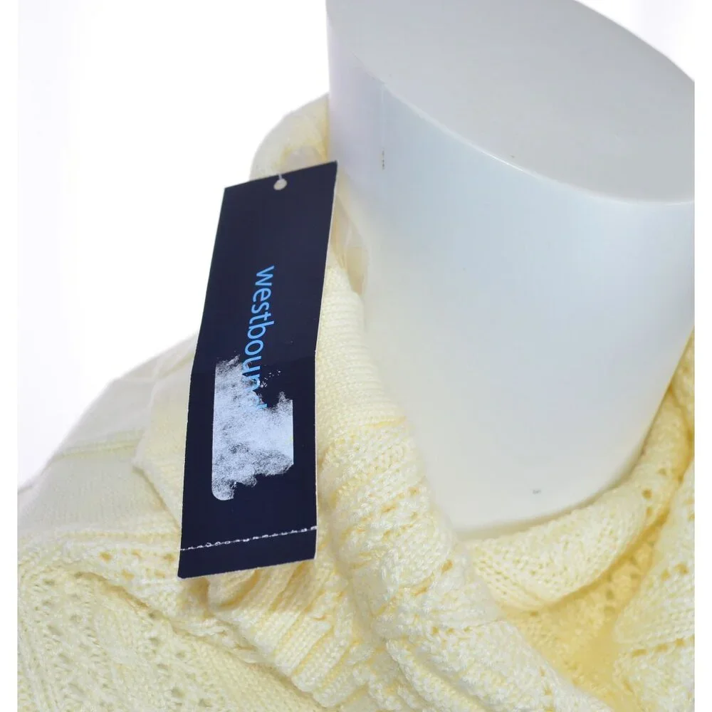 Westbound Turtleneck Open Knit Ribbed Long Sleeve Sweater Cream Size L - Picture 5 of 6